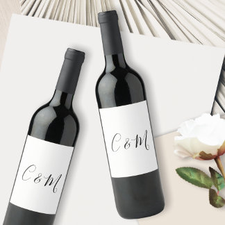 Étiquette Pour Bouteilles De Vin Élégant Monogramme Noir et Blanc 