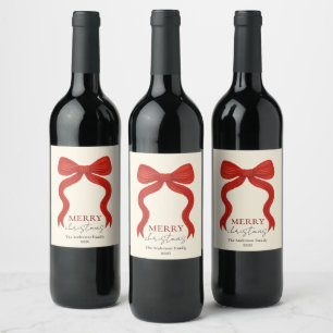 Étiquette Pour Bouteilles De Vin Élégant Noël Fête Ruban Rouge -