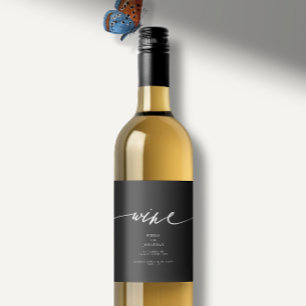Étiquette Pour Bouteilles De Vin Elégant noir & blanc Mariage de calligraphie moder