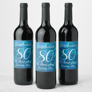Étiquette Pour Bouteilles De Vin Elégant Ocean Blue 80 et fête d'anniversaire Extra
