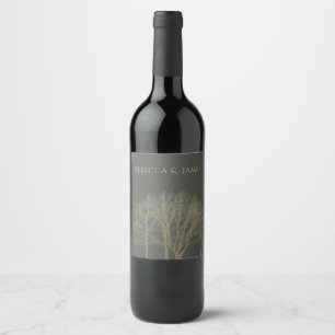 ÉTIQUETTE POUR BOUTEILLES DE VIN ÉLÉGANT OR GRIS AUTOMNE ARBRES MONOGRAMME
