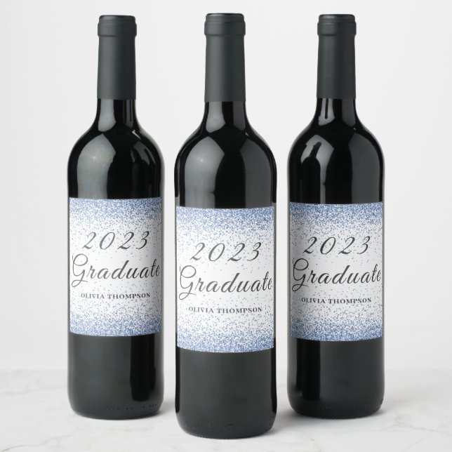 Étiquette Pour Bouteilles De Vin Élégant paillettes bleues pour la remise des diplô (Bouteilles)