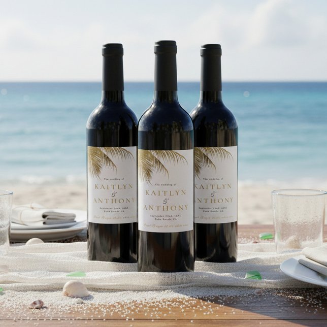 Étiquette Pour Bouteilles De Vin Elégant Palm Tree Plage Tropical Mariage (Créateur téléchargé)