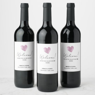 Étiquette Pour Bouteilles De Vin Élégant Parties scintillant rose Coeur Mariage min