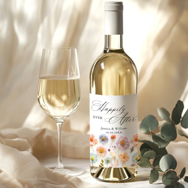 Étiquette Pour Bouteilles De Vin Élégant Pastel Pink Boho Fleur sauvage Mariage (Créateur téléchargé)