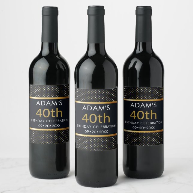 Étiquette Pour Bouteilles De Vin Elégant Personnalisé 40e Anniversaire Or (Bouteilles)