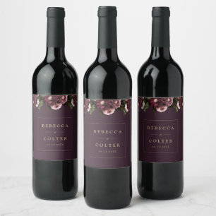 Étiquette Pour Bouteilles De Vin Élégant Plum violet Bourgogne Mariage floral
