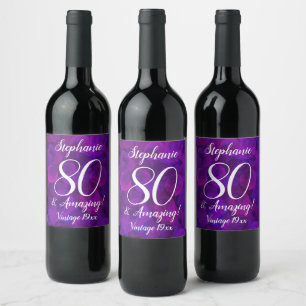 Étiquette Pour Bouteilles De Vin Elégant Purple 80 et Extraordinaire Anniversaire