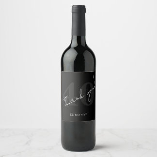 Étiquette Pour Bouteilles De Vin Élégant Quarantième Anniversaire Noir et Blanc 40
