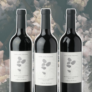 Étiquette Pour Bouteilles De Vin Élégant Remerciement de Mariage Botanique Gris