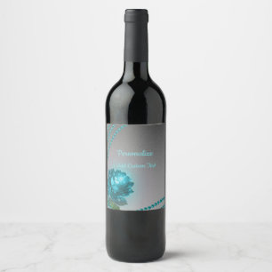 Étiquette Pour Bouteilles De Vin Elégant Romantique Crystal Blue Rose Pearls Chic