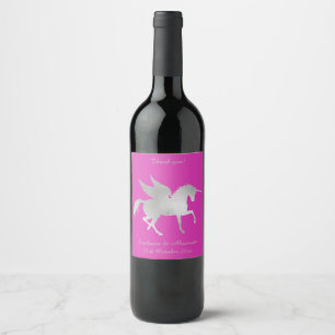 ÉTIQUETTE POUR BOUTEILLES DE VIN ÉLÉGANT ROSE CHAUDE UNICORN VIN PERSONNALISABLE ÉT