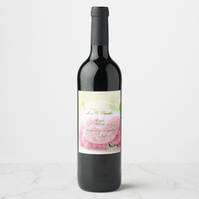 Étiquette Pour Bouteilles De Vin Élégant Rose d'été rose Mariage (Devant)