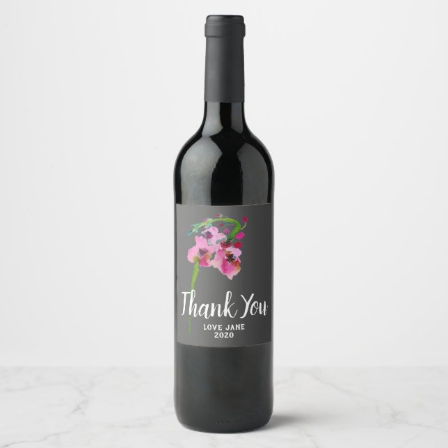 Étiquette Pour Bouteilles De Vin Elégant rose floral moderne merci cadeau (Devant)