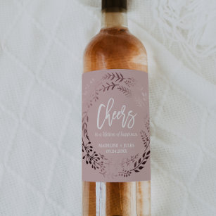Étiquette Pour Bouteilles De Vin Élégant Rose Gold et rose "Cheers" Mariage