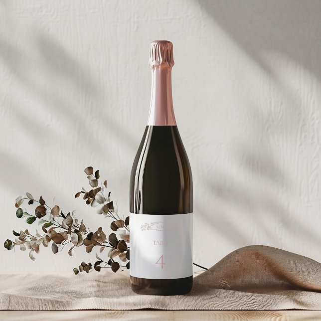 Étiquette Pour Bouteilles De Vin Élégant Rose mariage de monogramme de crête botani (Créateur téléchargé)