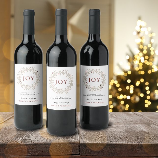 Étiquette Pour Bouteilles De Vin Elégant Rustic Wreath Joy Business (Elegant Rustic Wreath Joy Business Wine Label)
