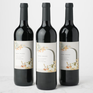 Étiquette Pour Bouteilles De Vin Elégant Rustique Citrouille d'automne Arch Mariage
