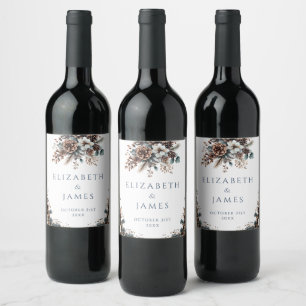 Étiquette Pour Bouteilles De Vin Élégant Rustique Forêt Floral Pinecones Mariage