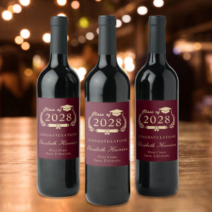 Étiquette Pour Bouteilles De Vin Élégant Script Bourgogne Red Gold Graduation