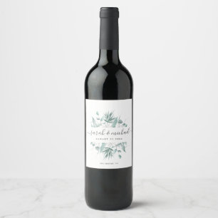 Étiquette Pour Bouteilles De Vin Élégant Script Moderne Verdure Mariage Faveur