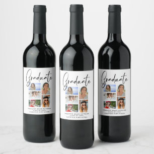 Étiquette Pour Bouteilles De Vin Élégant Script Multi Photo Graduate