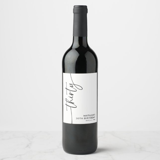 Étiquette Pour Bouteilles De Vin Élégant Script Trentième 30e Anniversaire (Devant)