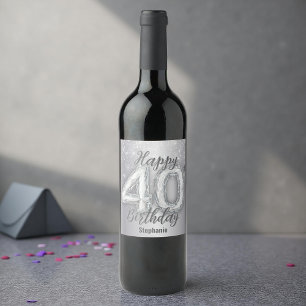 Étiquette Pour Bouteilles De Vin Elégant Silver Gemstone Fête du 40e anniversaire