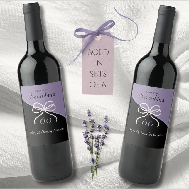 Étiquette Pour Bouteilles De Vin Elégant Simplement Éblouissant 60e Anniversaire La (Simply Stunning at 60! Elegant lavender and black wine labels sold in sets of 6.)