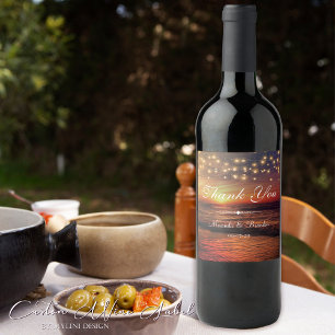 Étiquette Pour Bouteilles De Vin Élégant String Lights Summer Beach Merci