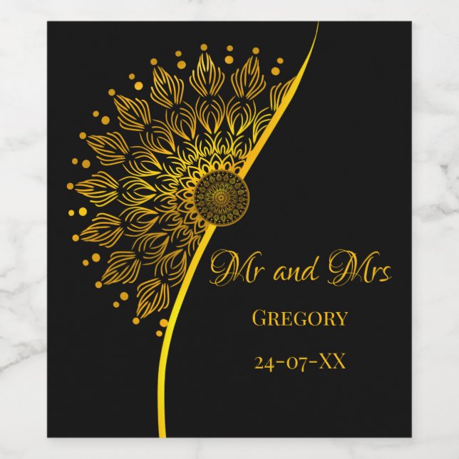 Étiquette Pour Bouteilles De Vin Elégant style ethnique mandala noir orné (Étiquettes simples)