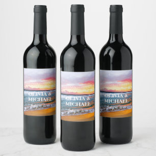 Étiquette Pour Bouteilles De Vin Elégant Sunset Beach Tropical Summer Élégant
