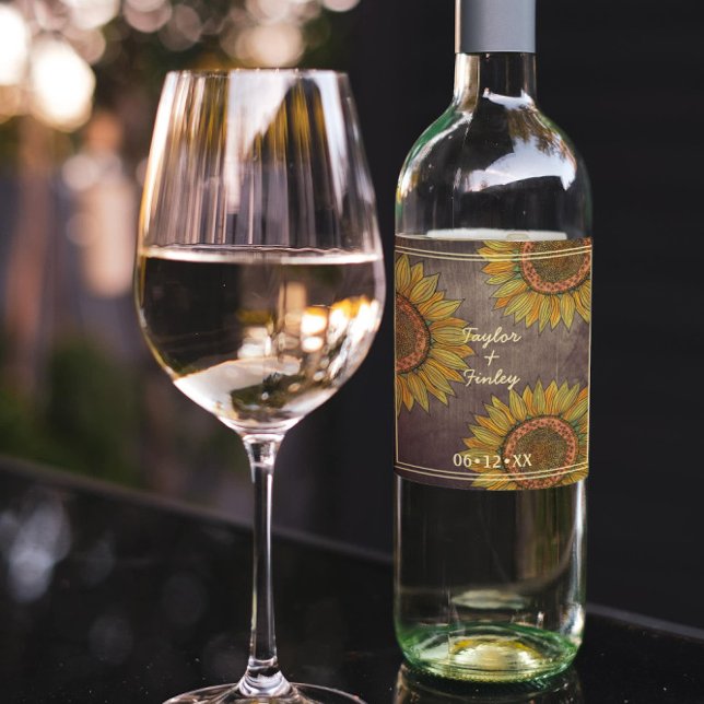 Étiquette Pour Bouteilles De Vin Élégant Taupe de tournesol ferme Mariage rustique (Créateur téléchargé)