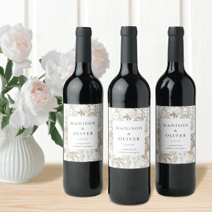 Étiquette Pour Bouteilles De Vin Élégant Terreux Floral Mariage Blanc