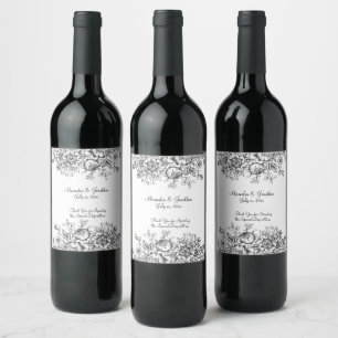 Étiquette Pour Bouteilles De Vin Élégant Toile Noire Floral