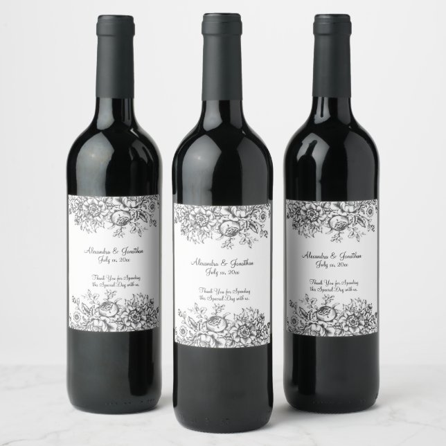 Étiquette Pour Bouteilles De Vin Élégant Toile Noire Floral (Bouteilles)