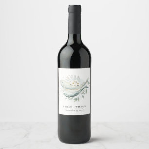 Étiquette Pour Bouteilles De Vin Elégant Turquoise or sous-marin Floral Poisson Mar