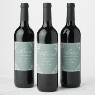 Étiquette Pour Bouteilles De Vin Élégant Verre de Mer Vert Mariage Vin