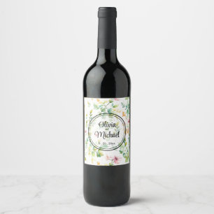 Étiquette Pour Bouteilles De Vin Elégant vert fleurs sauvages d'aquarelle