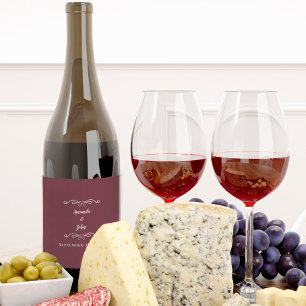 Étiquette Pour Bouteilles De Vin Elegant Wedding Names Date Calligraphy Burgundy