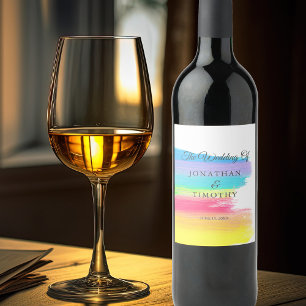 Étiquette Pour Bouteilles De Vin Elégante Aquarelle arc-en-ciel moderne Mariage LGB