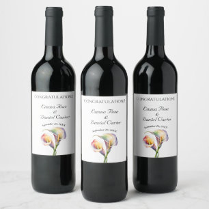 Étiquette Pour Bouteilles De Vin Elégante aquarelle Calla Lilies Romantique Floral