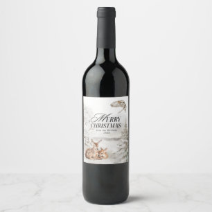 Étiquette Pour Bouteilles De Vin Elégante aquarelle de cerf floral Joyeux Noël