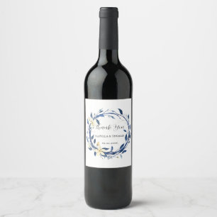 Étiquette Pour Bouteilles De Vin Élégante aquarelle Fleur bleu Lily Floral Botaniqu
