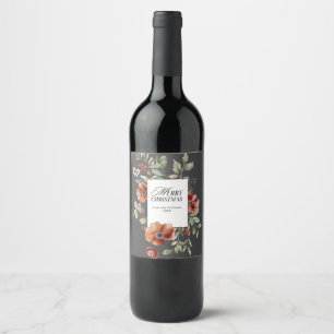 Étiquette Pour Bouteilles De Vin Elégante aquarelle florale Joyeux voeux de Noël