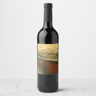 Étiquette Pour Bouteilles De Vin Élégante aquarelle Florence Ponte Vecchio