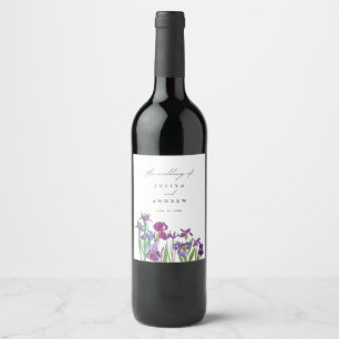 Étiquette Pour Bouteilles De Vin Elégante aquarelle Iris mariage de script de fleur