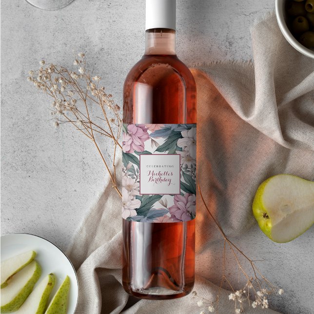 Étiquette Pour Bouteilles De Vin Elégante aquarelle Jardin botanique Fête d'anniver (Créateur téléchargé)