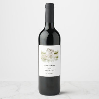 Étiquette Pour Bouteilles De Vin Elégante aquarelle Manor Jardin Mariage