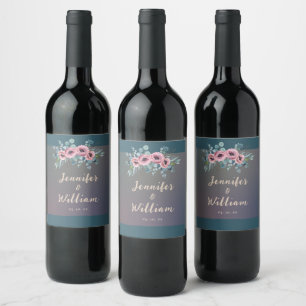 Étiquette Pour Bouteilles De Vin Elégante aquarelle Mariage Floral